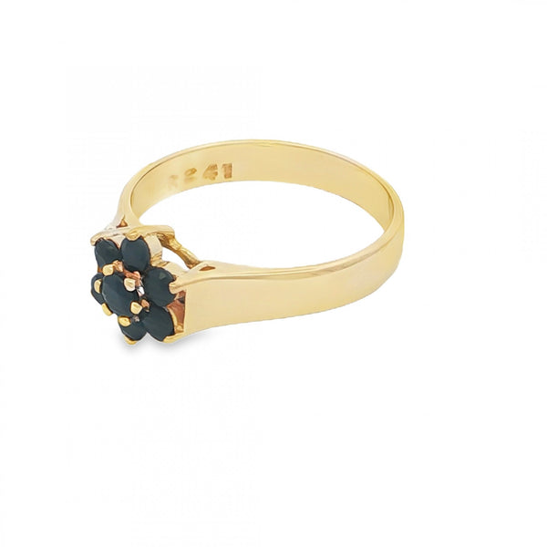 9ct Yellow Gold Sapphire Cluster Ring - Size P - 2.7g