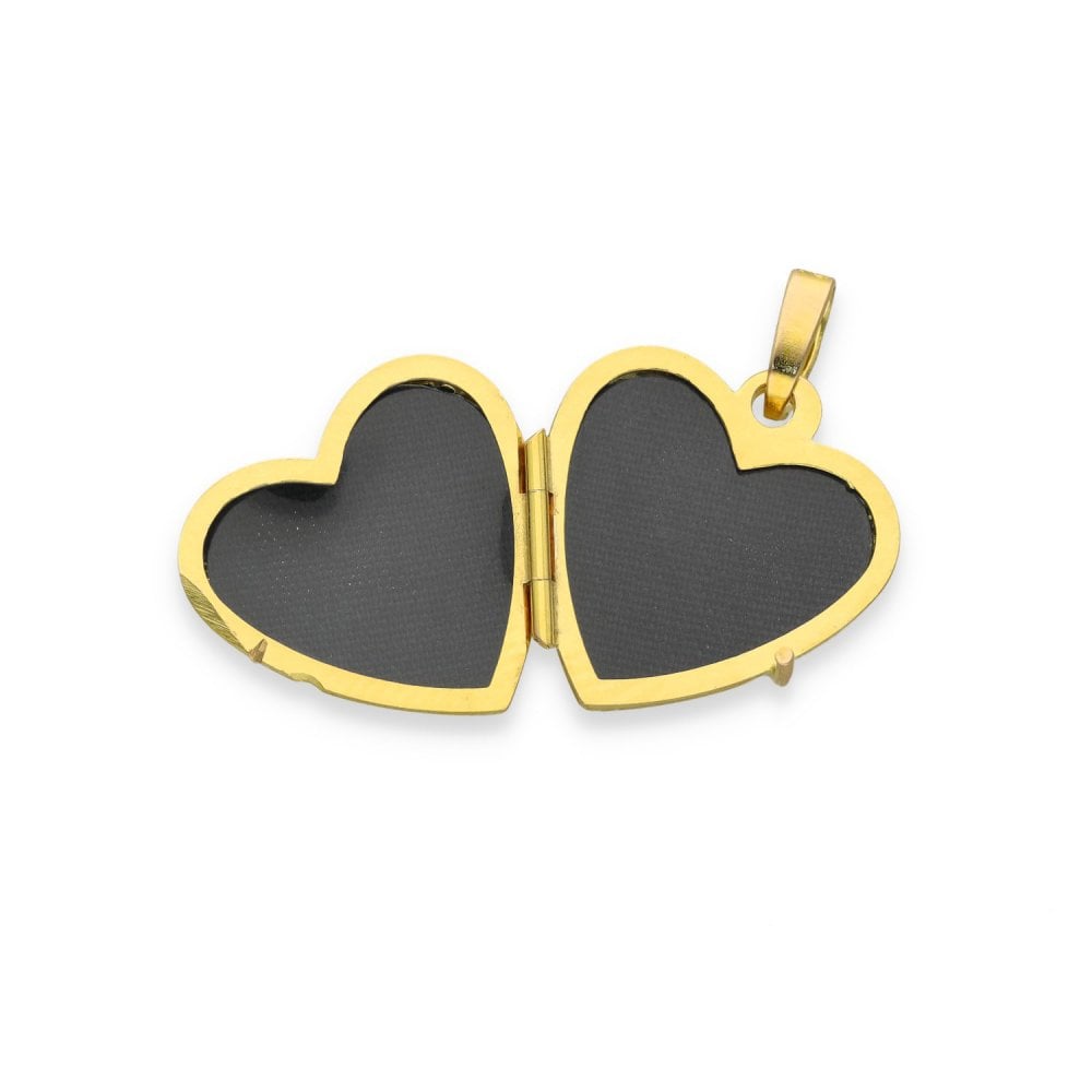 9ct Yellow & White Gold Flower Engraved Heart Locket - 17x18x5mm