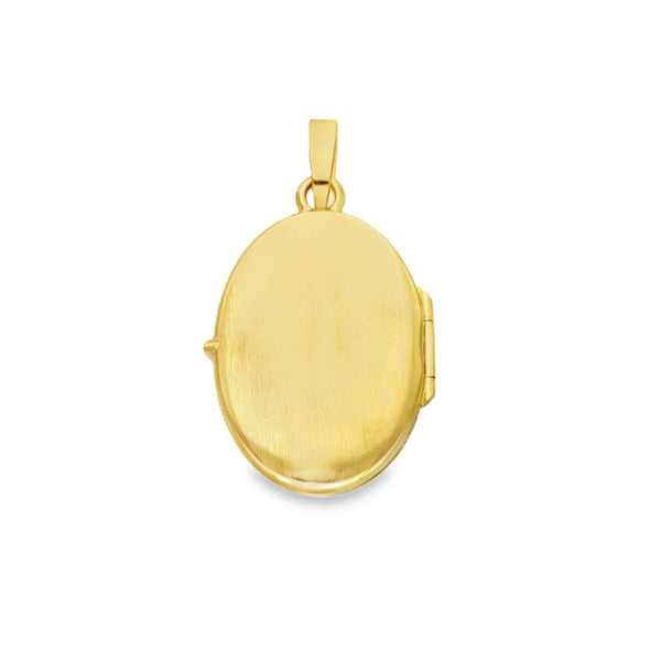 9ct Yellow & White Gold Flower Engraved Oval Locket - 16x23x4mm