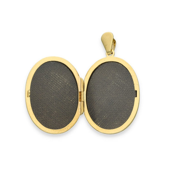 9ct Yellow & White Gold Flower Engraved Oval Locket - 17x24x6mm
