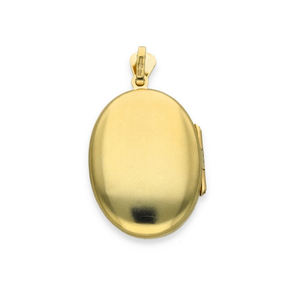 9ct Yellow & White Gold Flower Engraved Oval Locket - 17x24x6mm