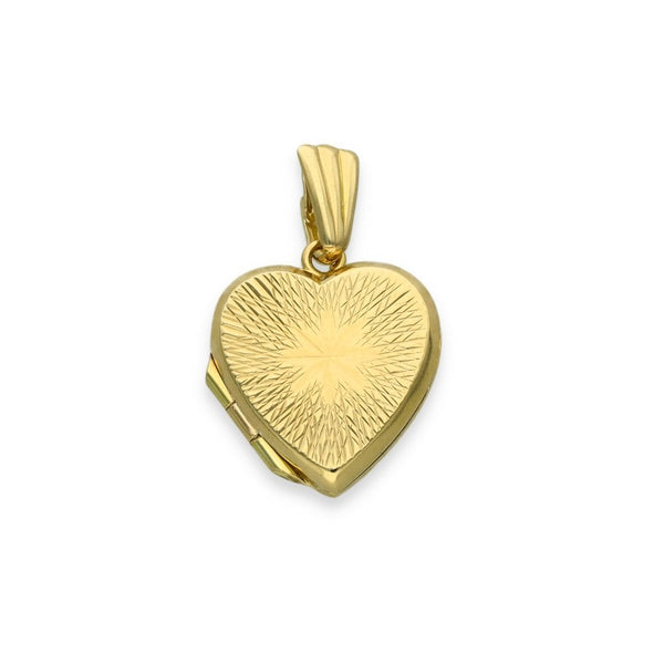 9ct Yellow Gold Starburst Engraved Heart Locket - 14x16x3.5mm