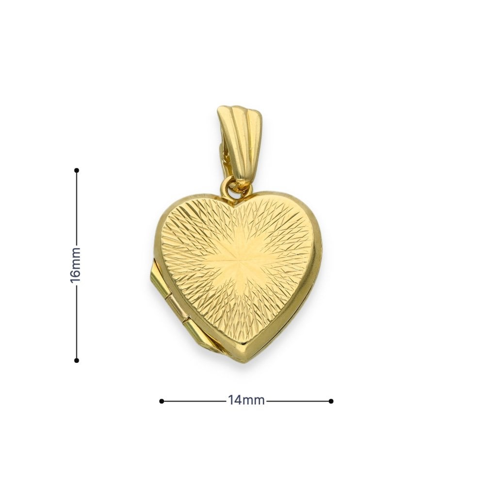9ct Yellow Gold Starburst Engraved Heart Locket - 14x16x3.5mm