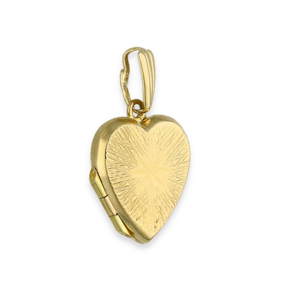 9ct Yellow Gold Starburst Engraved Heart Locket - 14x16x3.5mm