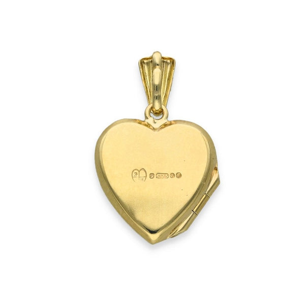 9ct Yellow Gold Starburst Engraved Heart Locket - 14x16x3.5mm