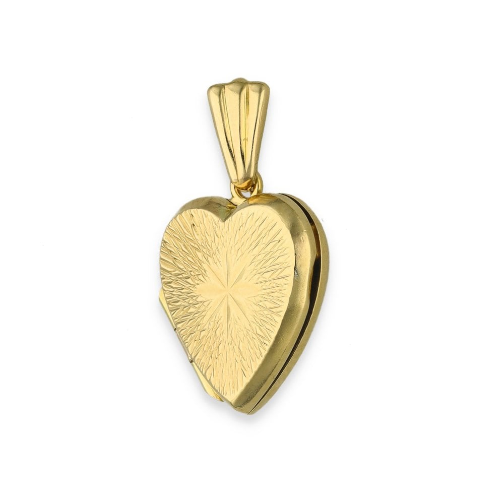 9ct Yellow Gold Starburst Engraved Heart Locket - 14x16x3.5mm