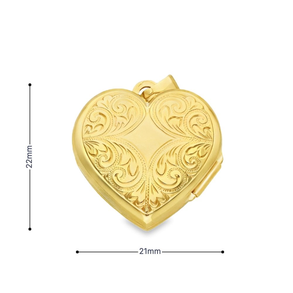 9ct Yellow Gold Feather Drapes Engraved Heart Locket - 21x22x7mm