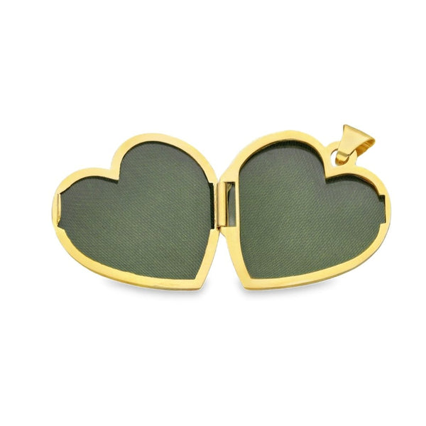 9ct Yellow Gold Feather Drapes Engraved Heart Locket - 21x22x7mm