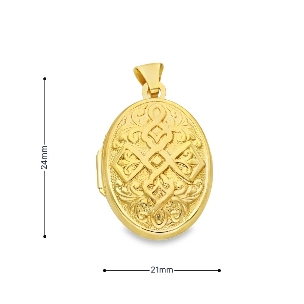9ct Yellow Gold Oval Celtic Locket - 17x24x8mm - 1.7g