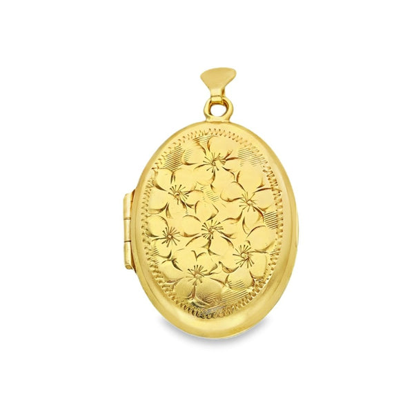 9ct Yellow Gold Oval Flower Locket - 18x26x6mm - 3.6g