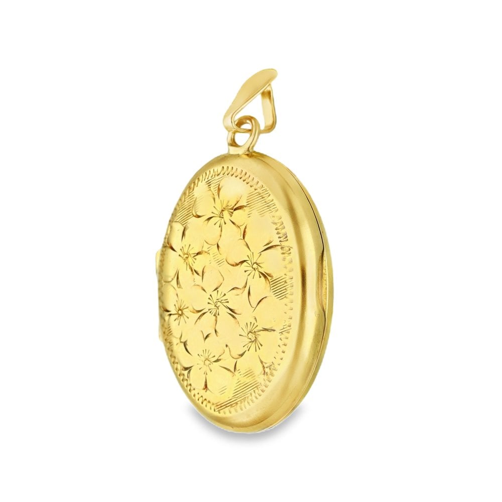 9ct Yellow Gold Oval Flower Locket - 18x26x6mm - 3.6g