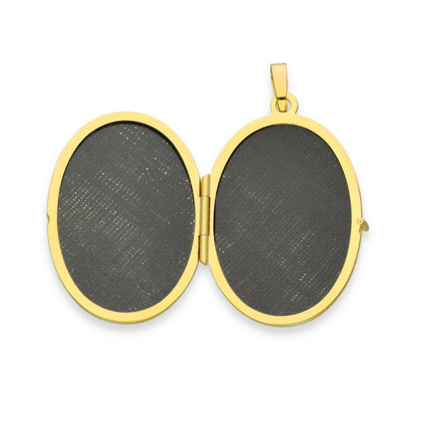 9ct Yellow & White Gold Flower Engraved Oval Locket - 21x30x5mm