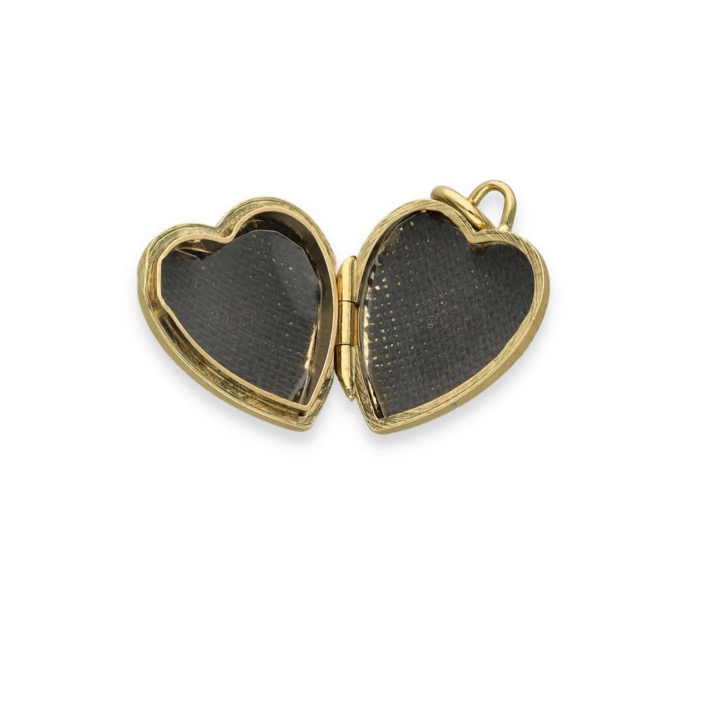 9ct Yellow Gold Feather Engraved Heart Locket - 14x16x5mm - 1.7g
