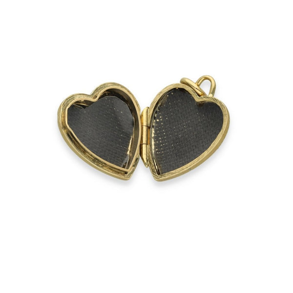 9ct Yellow Gold Feather Engraved Heart Locket - 14x16x5mm - 1.7g