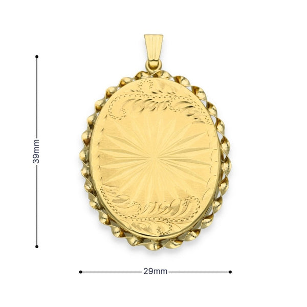 9ct Yellow Gold Sunburst & Feather Oval Locket - 29x39x4.5mm