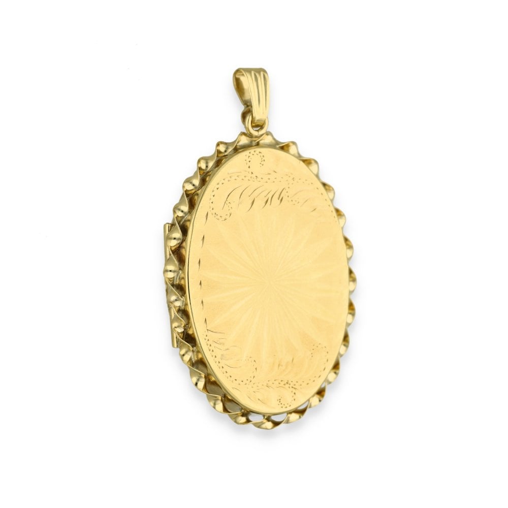 9ct Yellow Gold Sunburst & Feather Oval Locket - 29x39x4.5mm