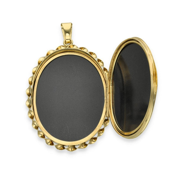 9ct Yellow Gold Sunburst & Feather Oval Locket - 29x39x4.5mm