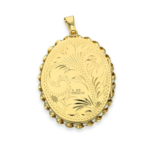 9ct Yellow Gold Sunburst & Feather Oval Locket - 29x39x4.5mm