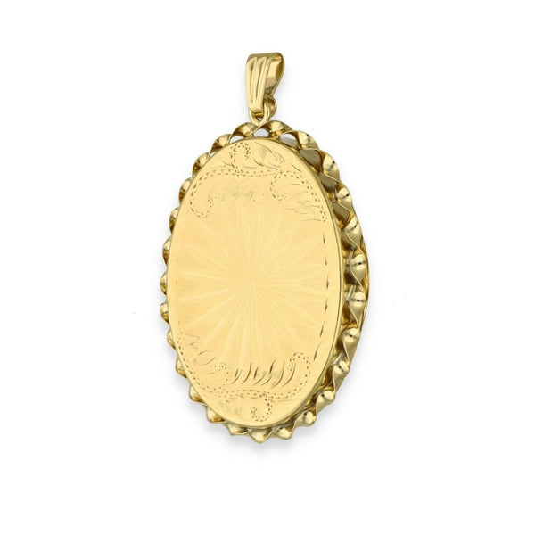 9ct Yellow Gold Sunburst & Feather Oval Locket - 29x39x4.5mm