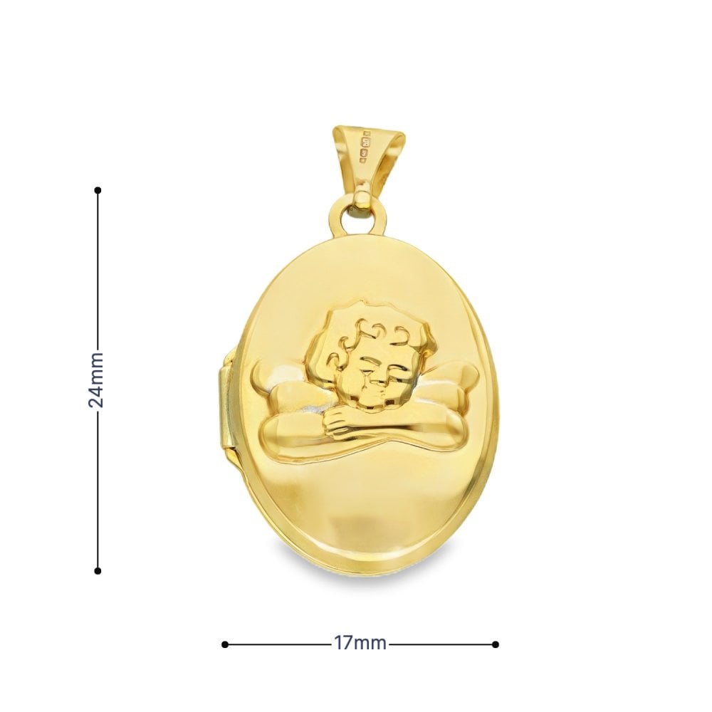 9ct Yellow Gold Oval Cupid Locket - 17x24x6mm - 1.5g