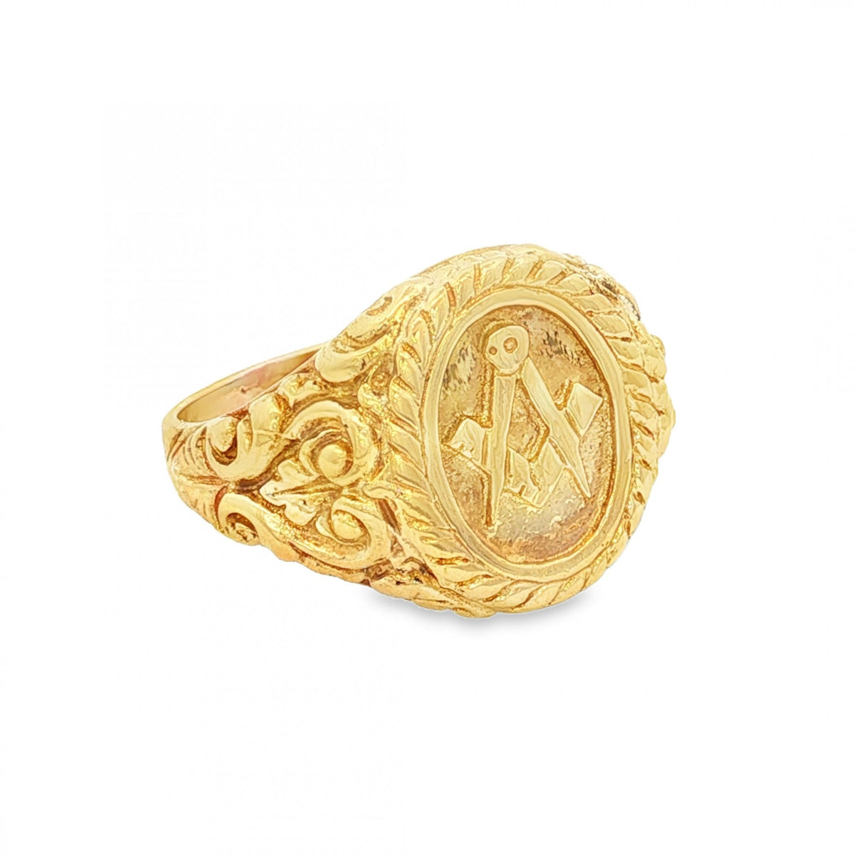 9ct Yellow Gold Oval Masonic Signet Ring - Size T - 17mm