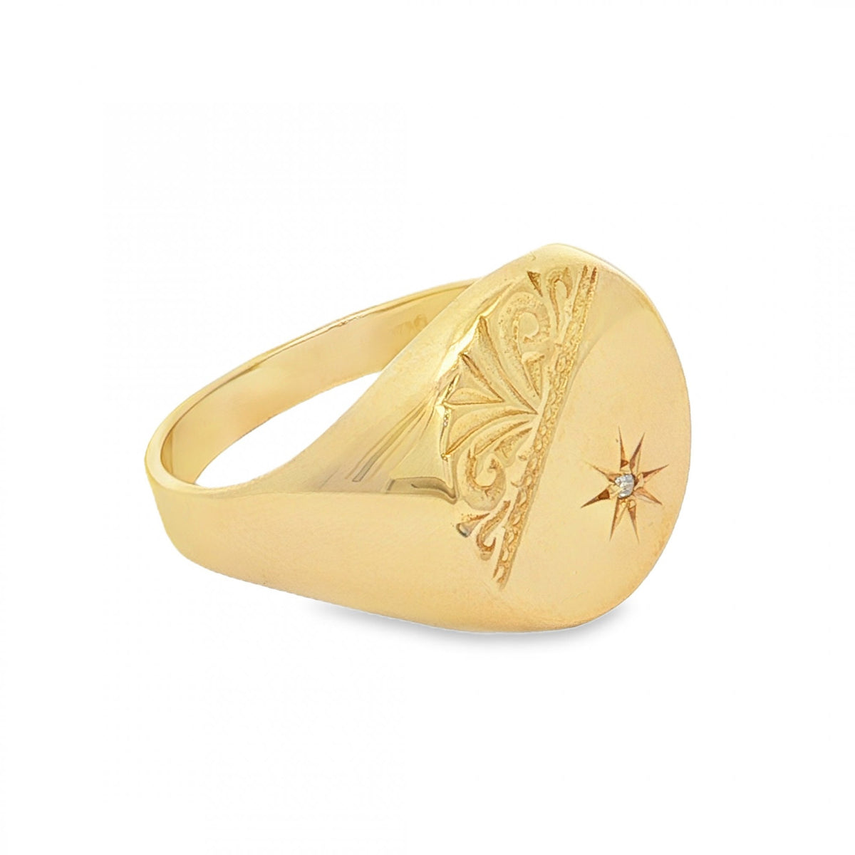 9ct Yellow Gold Diamond Oval Signet Ring - Size X - 17mm