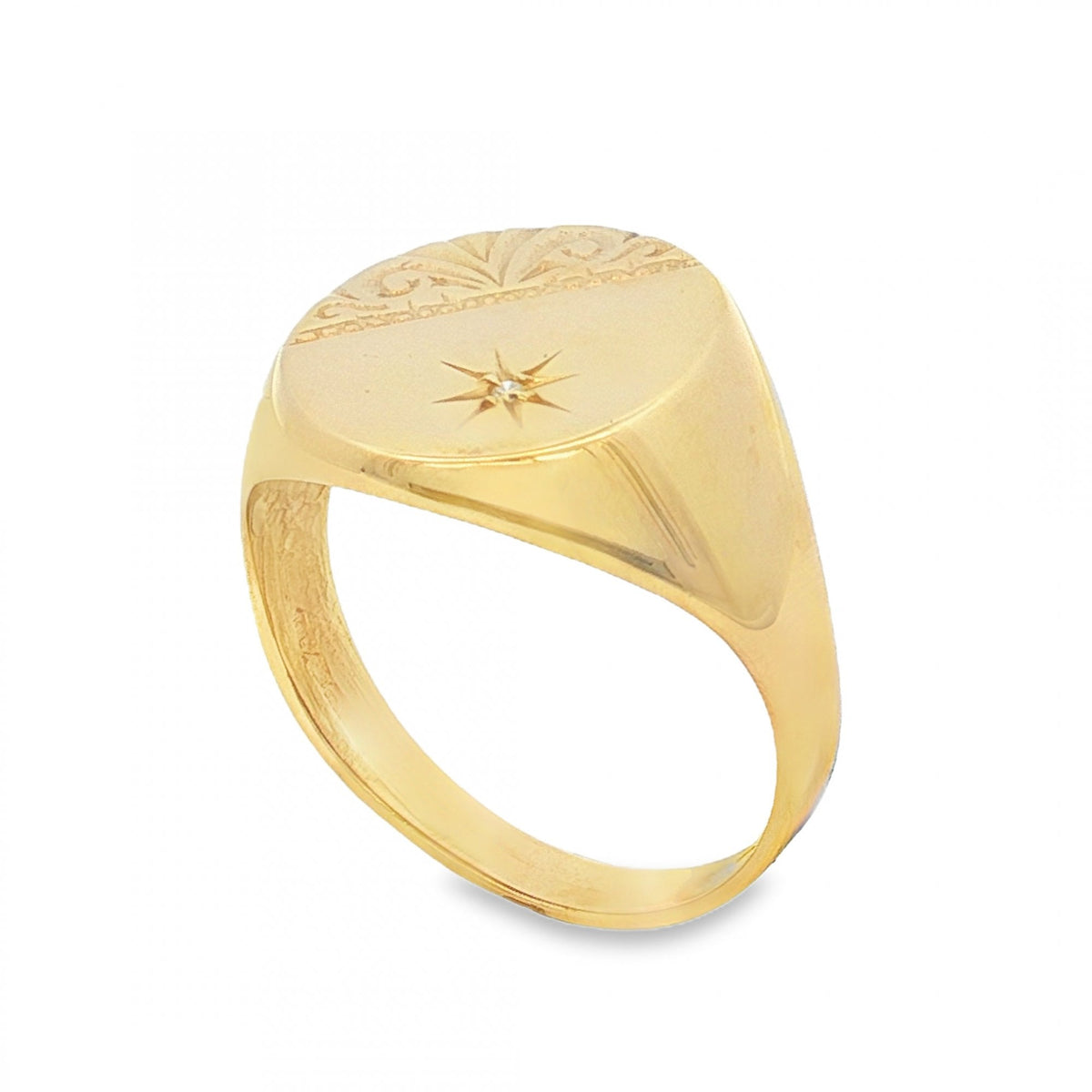 9ct Yellow Gold Diamond Oval Signet Ring - Size X - 17mm