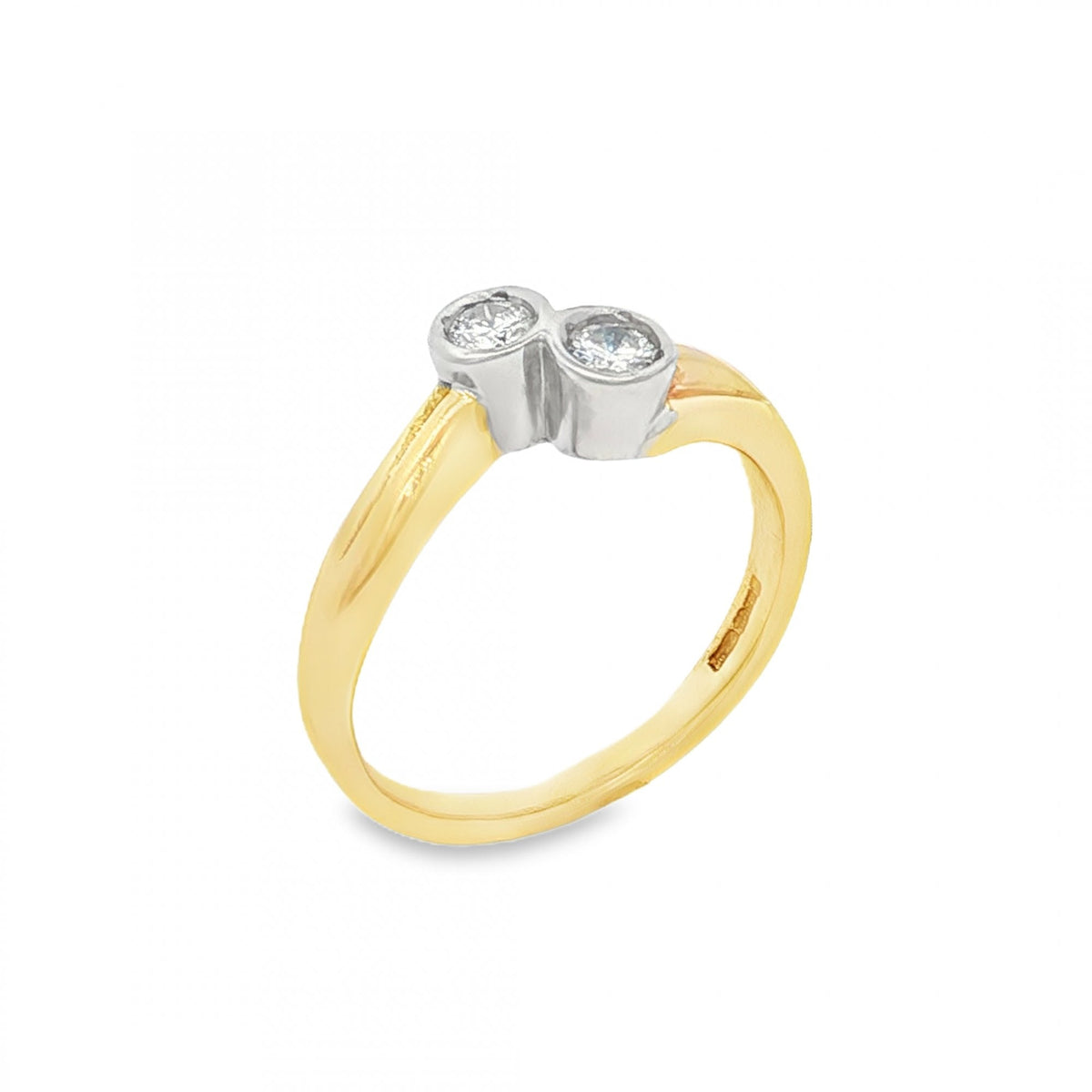 9ct Yellow Gold Two Diamond Twist Ring - Size L - 0.15ct