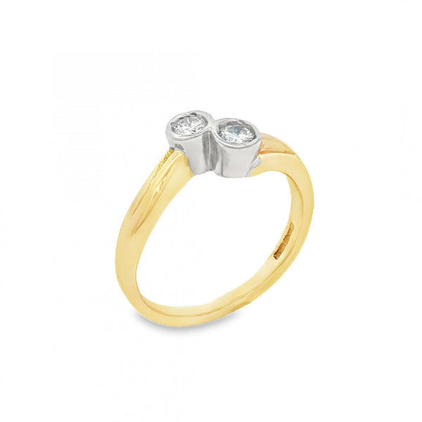 9ct Yellow Gold Two Diamond Twist Ring - Size L - 0.15ct