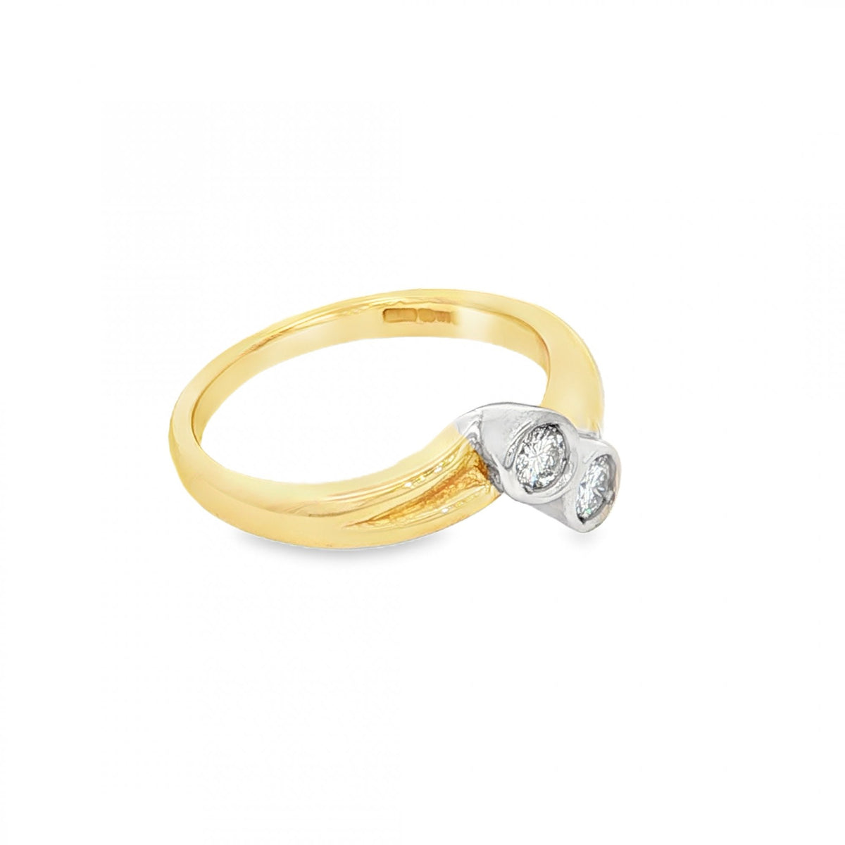 9ct Yellow Gold Two Diamond Twist Ring - Size L - 0.15ct