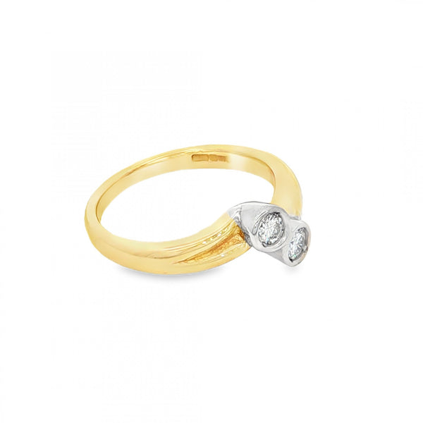 9ct Yellow Gold Two Diamond Twist Ring - Size L - 0.15ct