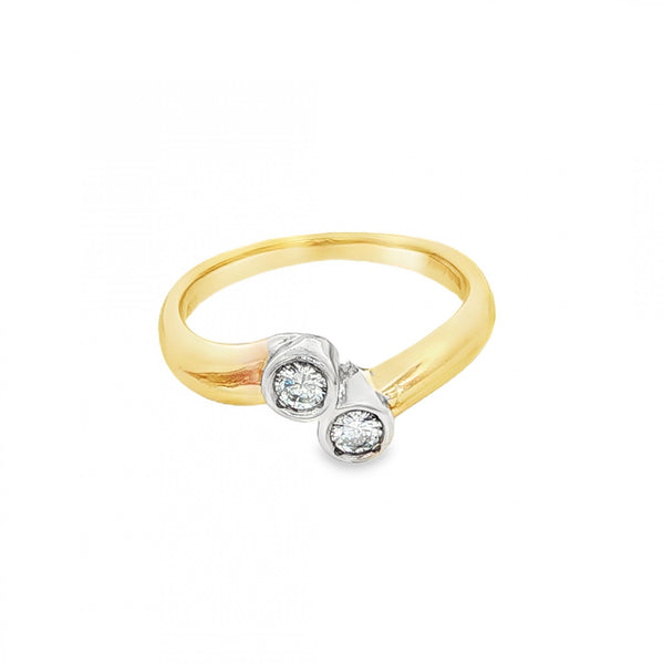 9ct Yellow Gold Two Diamond Twist Ring - Size L - 0.15ct