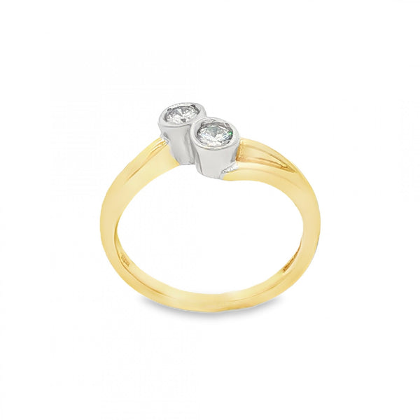 9ct Yellow Gold Two Diamond Twist Ring - Size L - 0.15ct