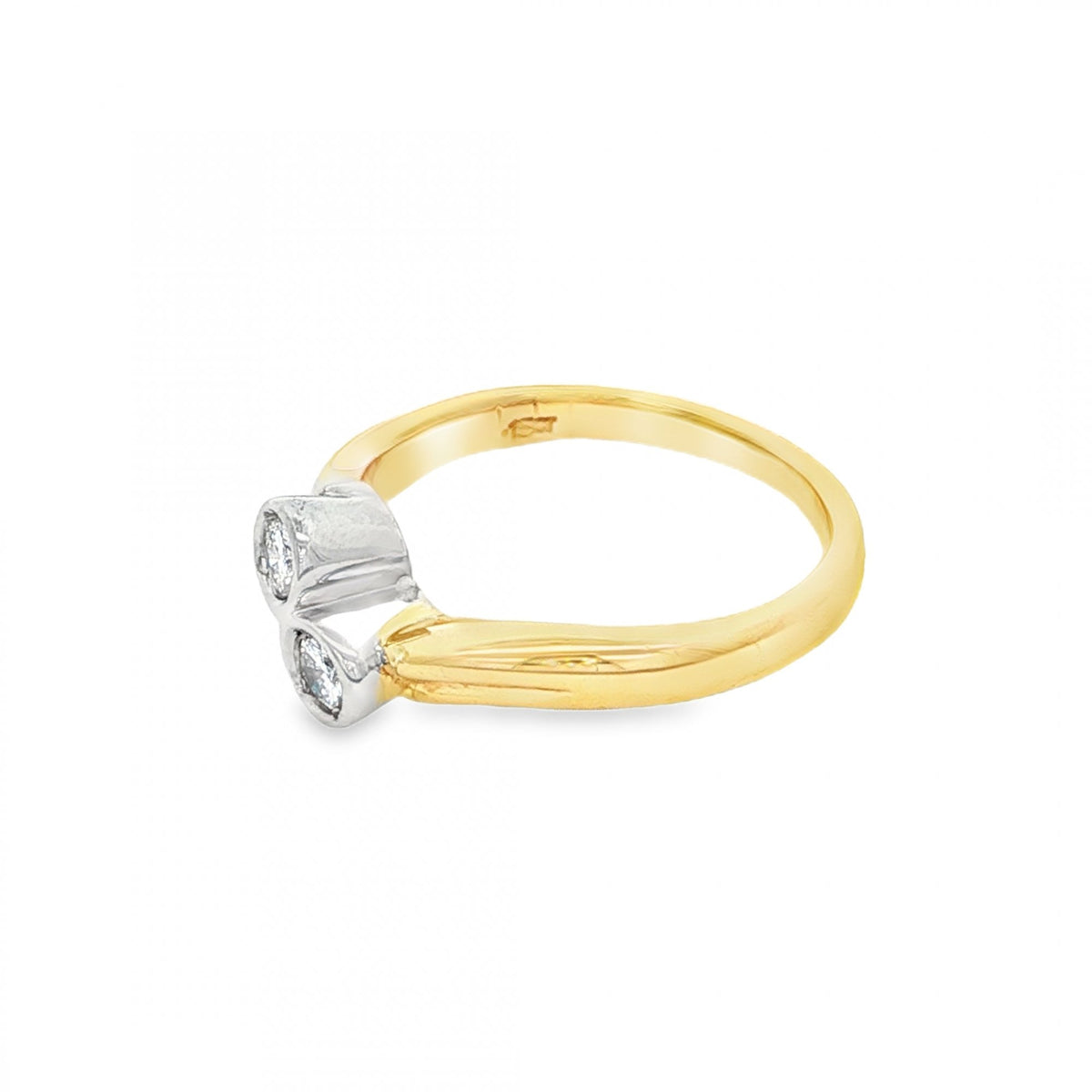 9ct Yellow Gold Two Diamond Twist Ring - Size L - 0.15ct