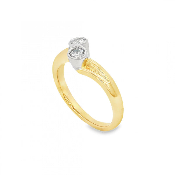 9ct Yellow Gold Two Diamond Twist Ring - Size L - 0.15ct