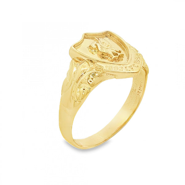 9ct Yellow Gold Liverpool Shield Signet Ring - Size U - 15mm