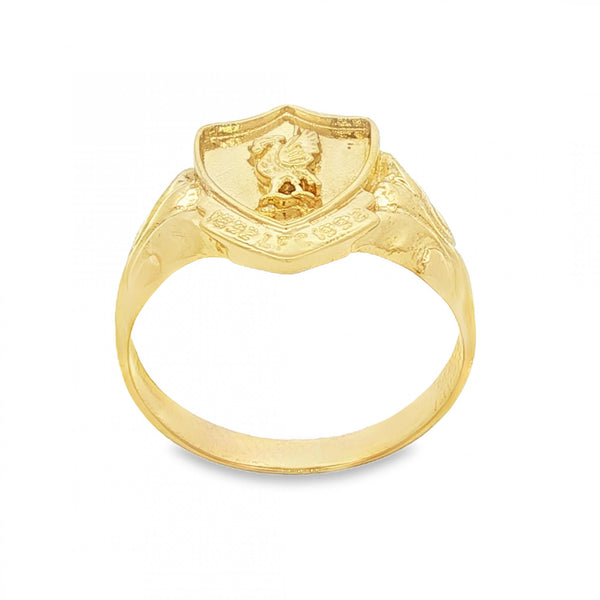 9ct Yellow Gold Liverpool Shield Signet Ring - Size U - 15mm