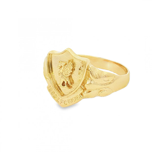 9ct Yellow Gold Liverpool Shield Signet Ring - Size U - 15mm