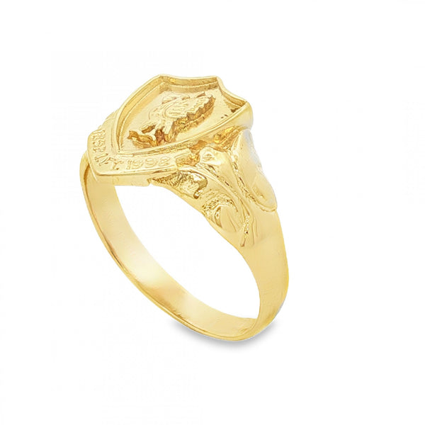 9ct Yellow Gold Liverpool Shield Signet Ring - Size U - 15mm