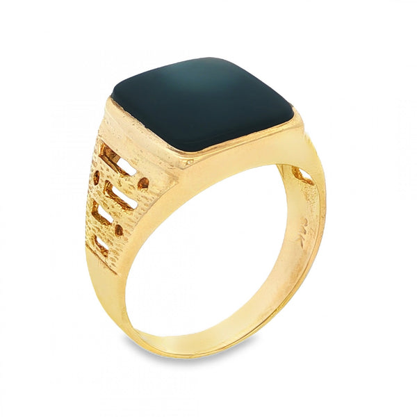 9ct Yellow Gold Rectangular Onyx Signet Ring - Size Z - 17mm