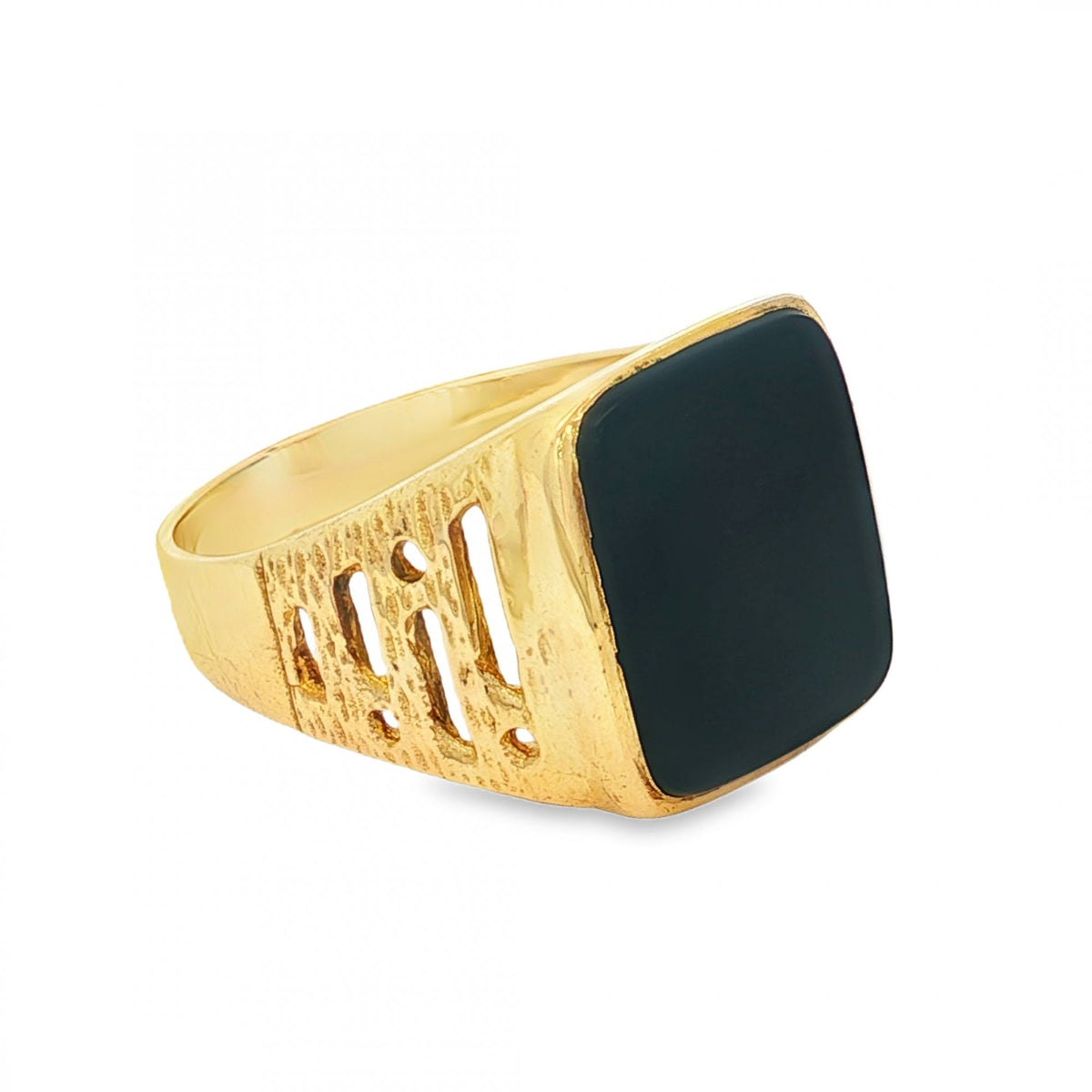 9ct Yellow Gold Rectangular Onyx Signet Ring - Size Z - 17mm