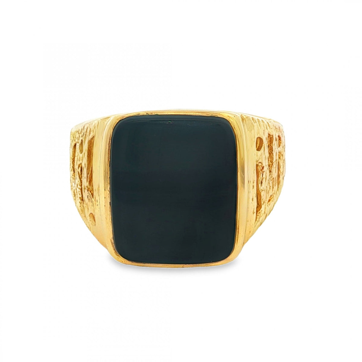 9ct Yellow Gold Rectangular Onyx Signet Ring - Size Z - 17mm