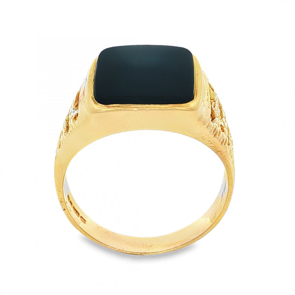 9ct Yellow Gold Rectangular Onyx Signet Ring - Size Z - 17mm