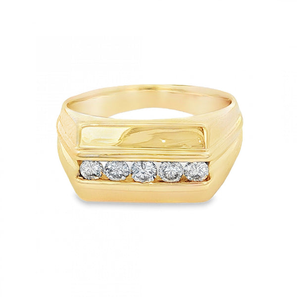 9ct Yellow Gold Diamond Signet Ring - Size S½ - 0.65ct