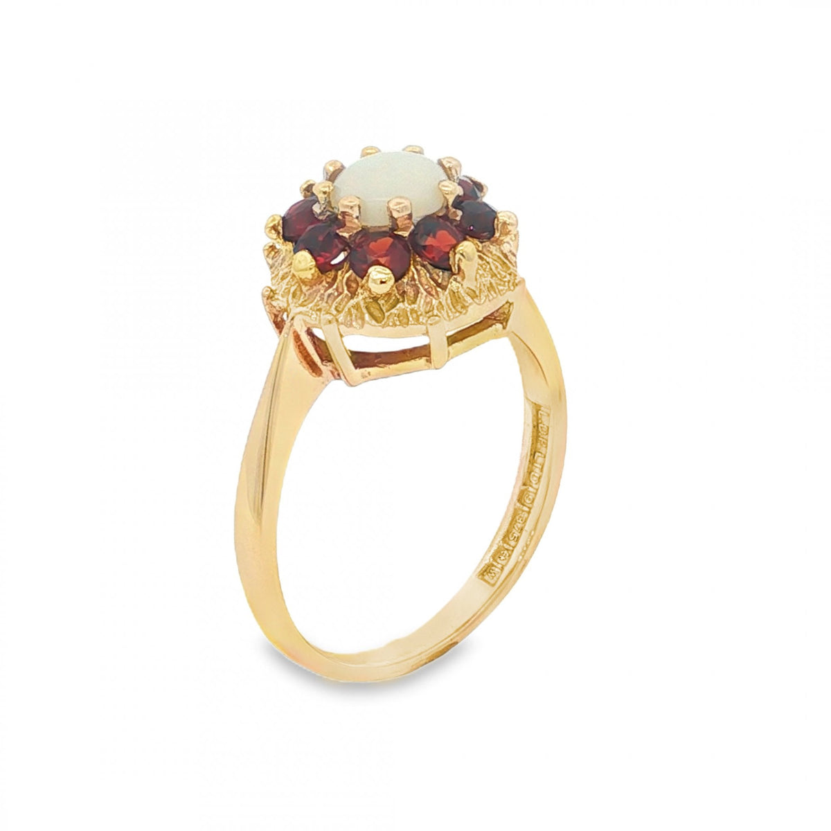 9ct Yellow Gold Opal & Garnet Cluster Ring - Size L - 3.0g