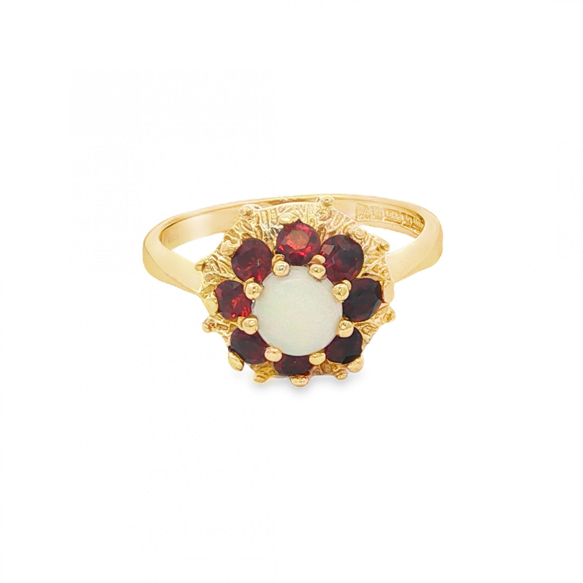 9ct Yellow Gold Opal & Garnet Cluster Ring - Size L - 3.0g