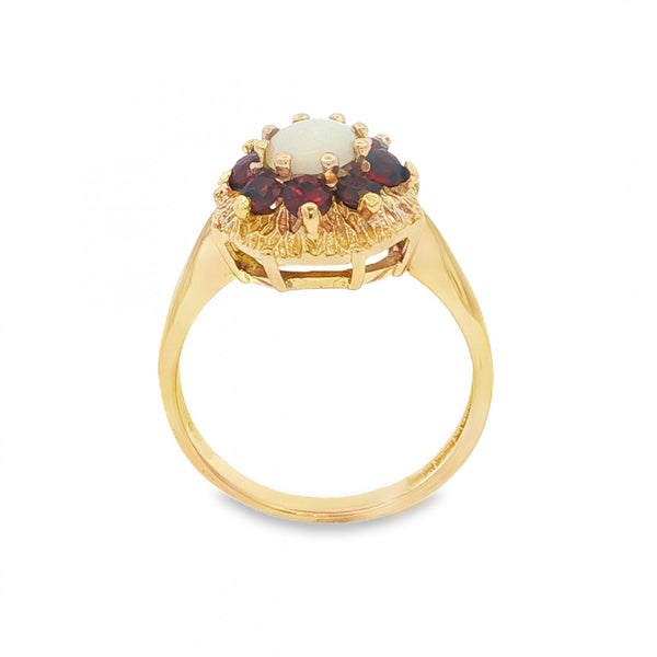 9ct Yellow Gold Opal & Garnet Cluster Ring - Size L - 3.0g