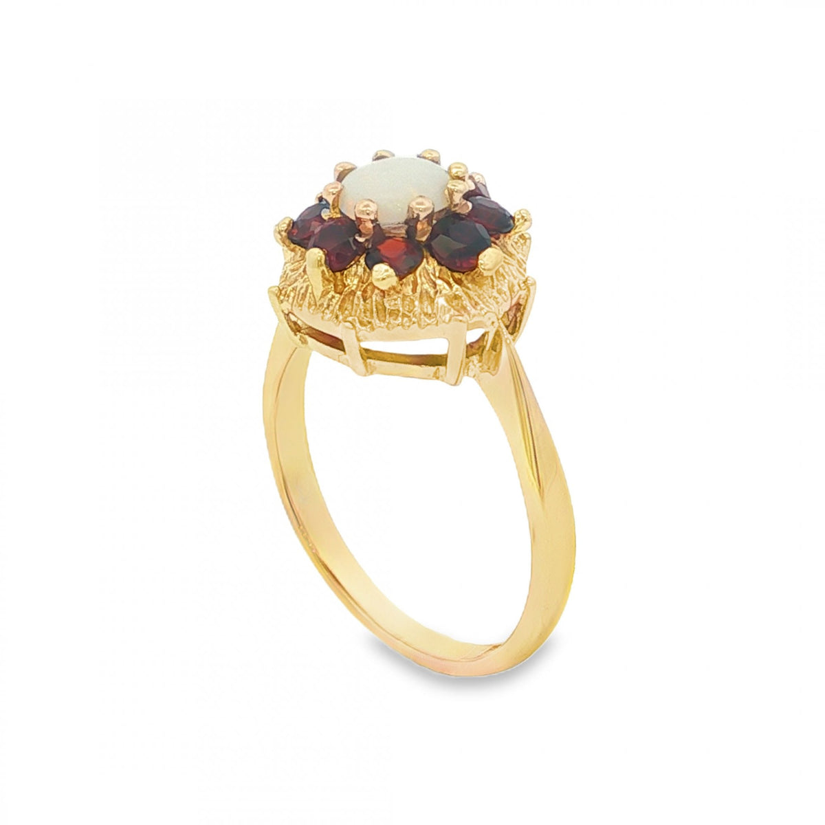 9ct Yellow Gold Opal & Garnet Cluster Ring - Size L - 3.0g