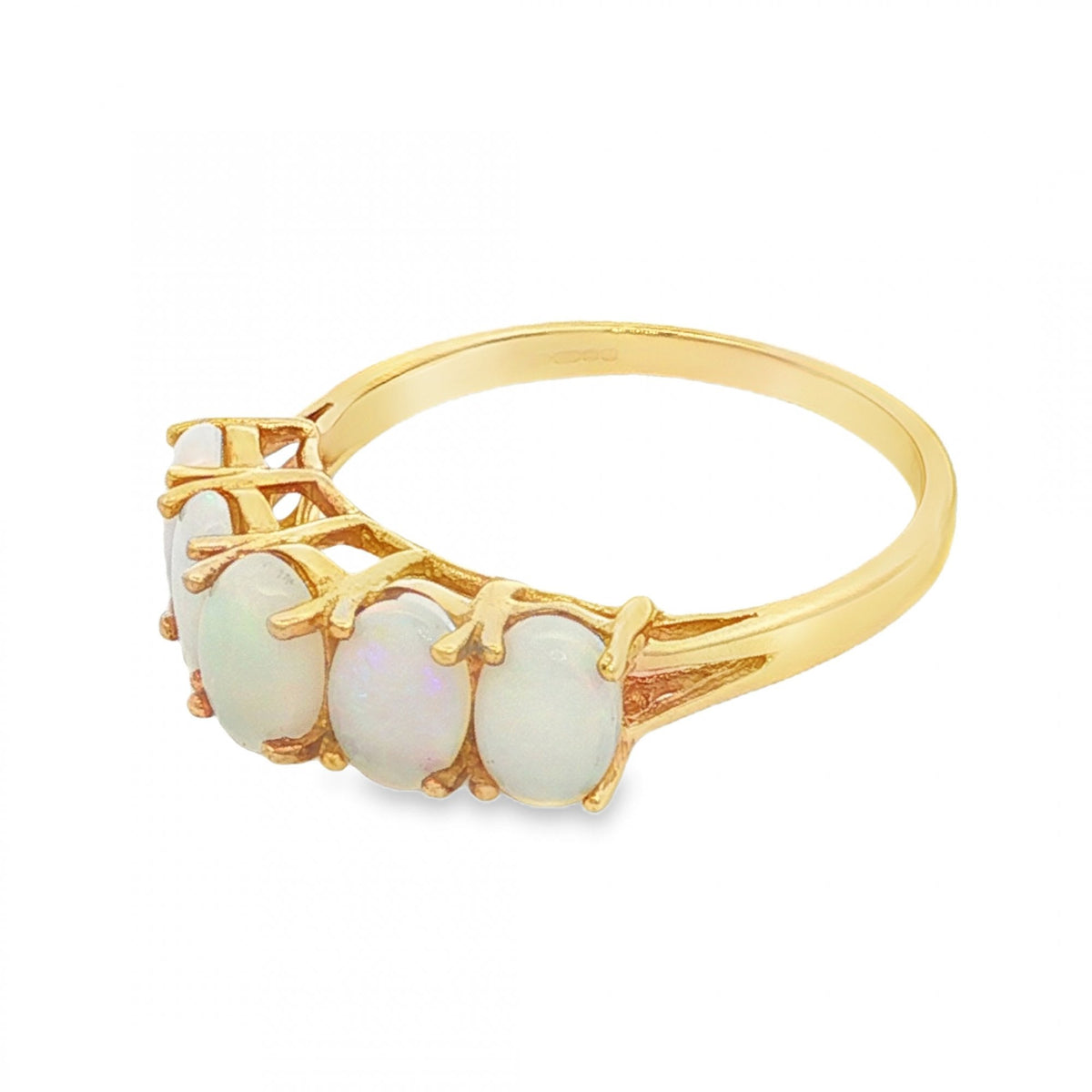 9ct Yellow Gold 5 Opal Row Ring - Size O - 2.2g