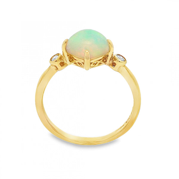 9ct Yellow Gold Opal & Diamond Ring - Size N - 2.0g